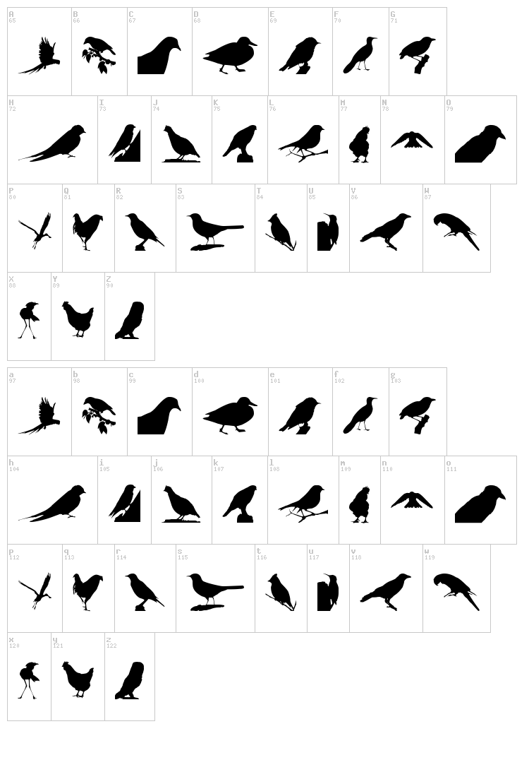 Birds TFB font map